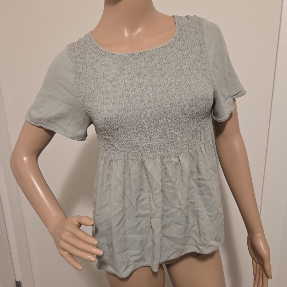 Urban Romantics Sage Green Smocked Babydoll Top